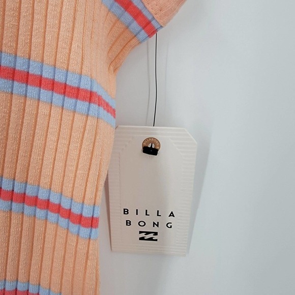 Billabong The Baby Tank Size Large Ribbed Fitted Striped Peach Pink Blue NEW - Picture 12 of 13